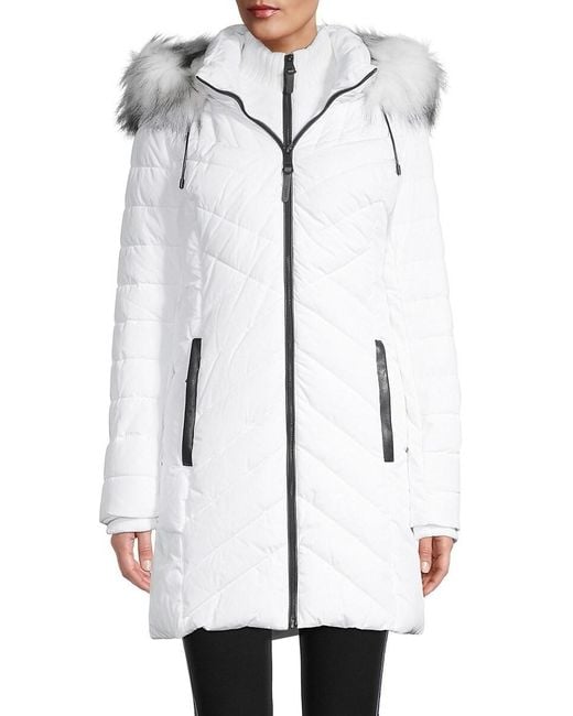 DKNY Faux Furtrim Puffer Jacket in White Lyst