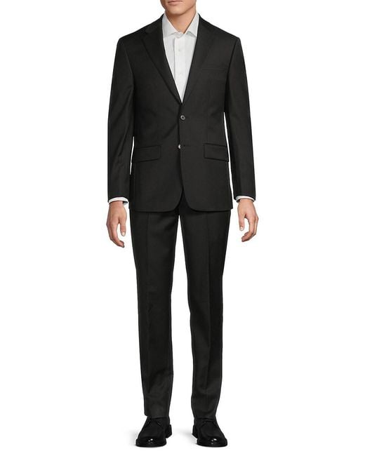 Calvin Klein Black Solid Slim Wool-Blend Slim-Fit Suit for men