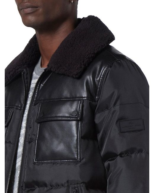 Andrew Marc Black Beaumont Faux Shearling Collar Puffer Jacket for men