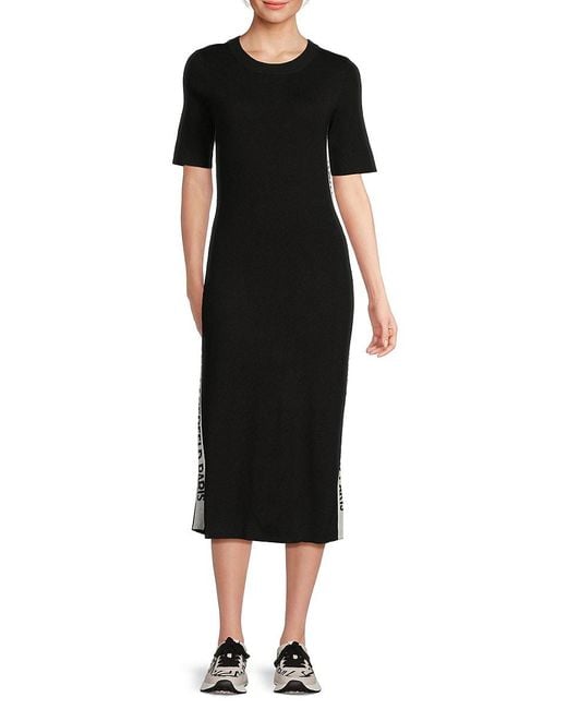 Karl Lagerfeld Black Logo-Trim Knit Midi-Dress