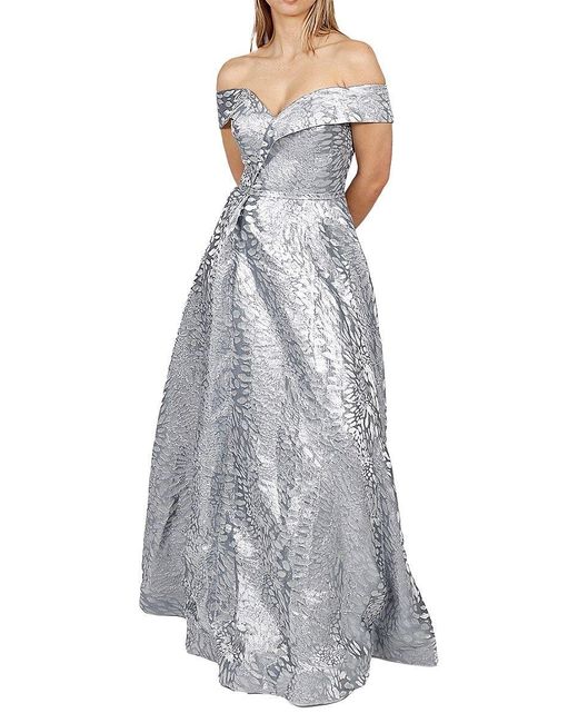 Rene Ruiz Collection Off-the-shoulder Metallic Brocade Flare Gown in ...