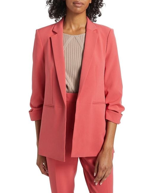 Tahari Red Stella Ruched Open-Front Blazer