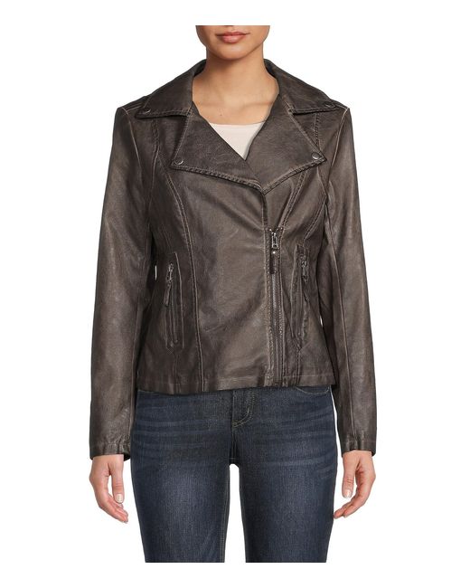 Max Studio Classic Faux Leather Jacket in Brown (Black) | Lyst