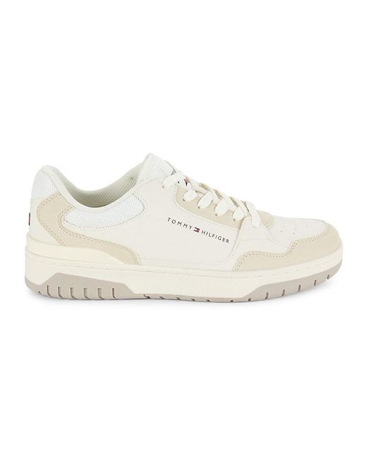 Tommy Hilfiger White Faux Leather Low Top Sneakers for men