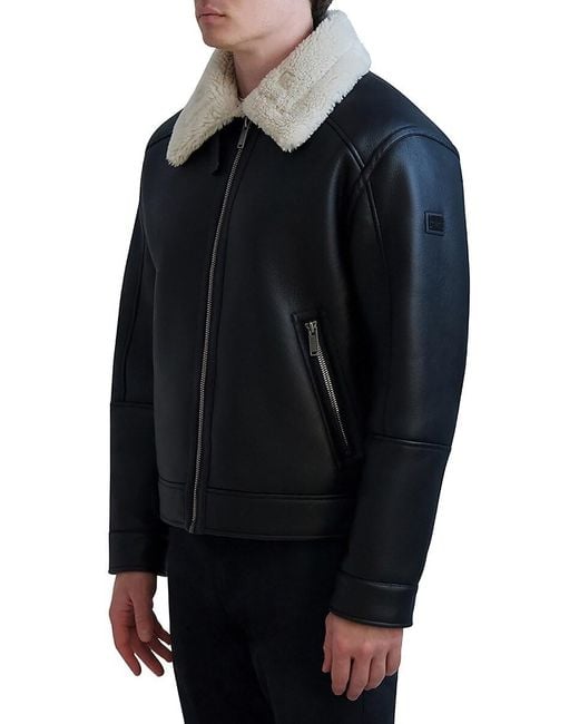 Karl Lagerfeld Blue Faux Shearling-Trim Aviator Jacket for men