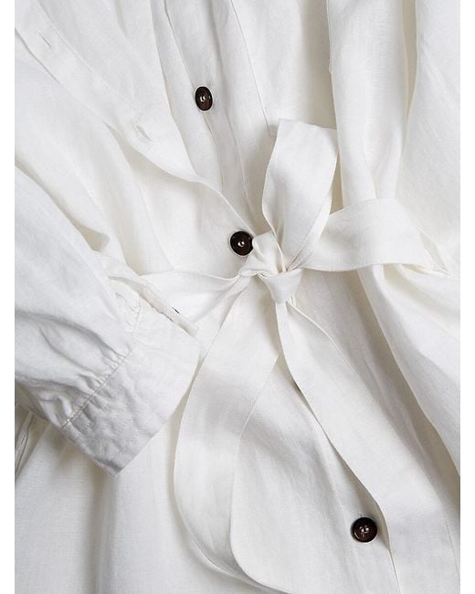 Saks Fifth Avenue White 100% Linen Belted Midi Shirtdress