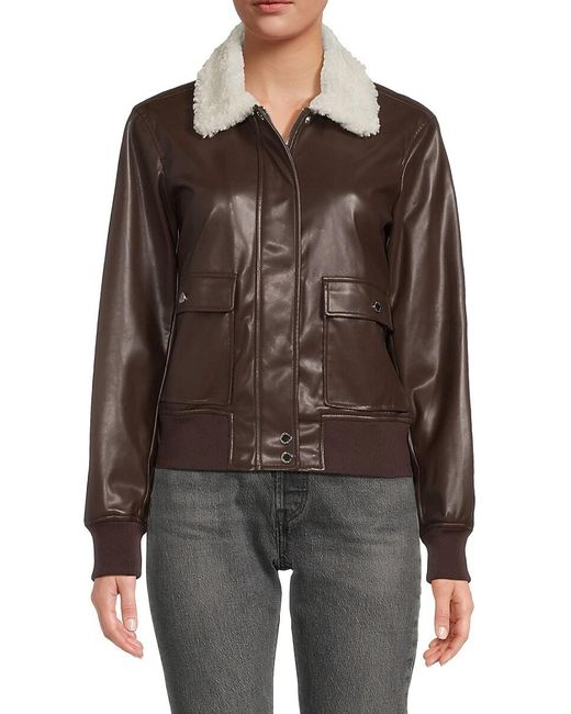 Calvin Klein Brown Faux Fur Trim & Faux Leather Jacket