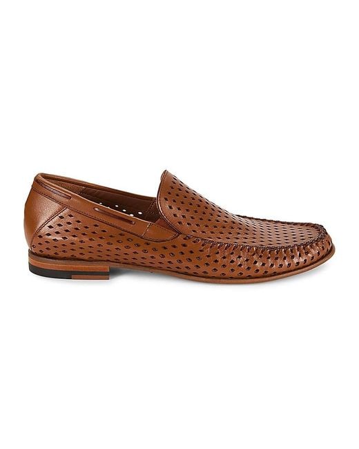 Mezlan Brown Perforated Leather Slip-On Shoes for men