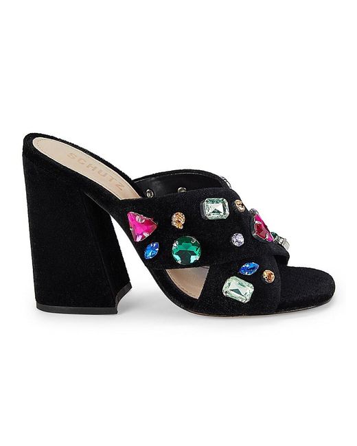 SCHUTZ SHOES Black Callie Glam Block Heel Crossover Sandals