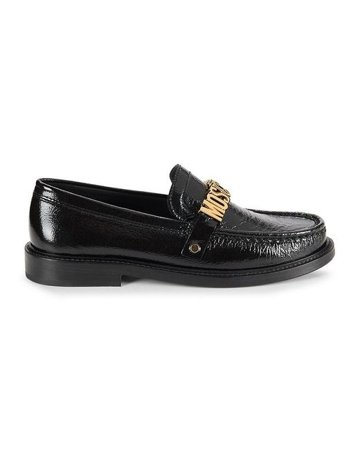 Moschino Couture Black ! Logo Patent Leather Loafers