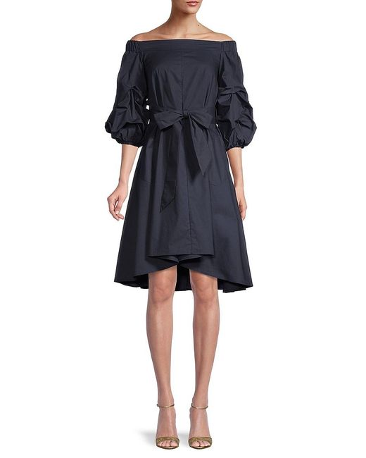 Gracia Blue Off Shoulder Belted A Line Dress