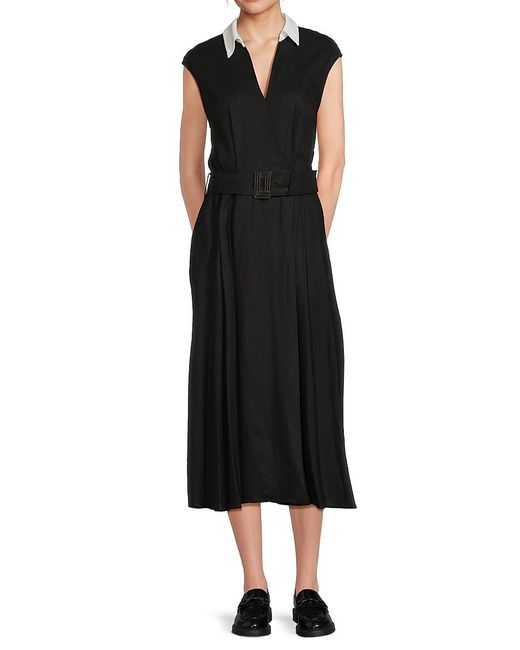 Karl Lagerfeld Women's Black Collar-Detail Belted Linen-Blend Midi-Dress -  thefunkyskunk.ie