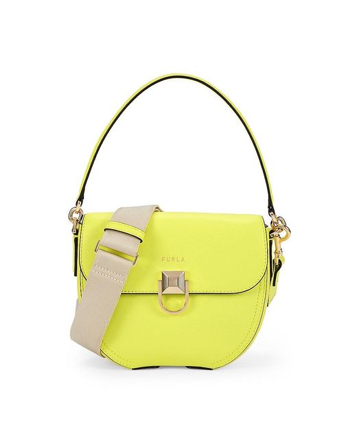 Furla Yellow Logo Leather Saddle Crossbody Bag