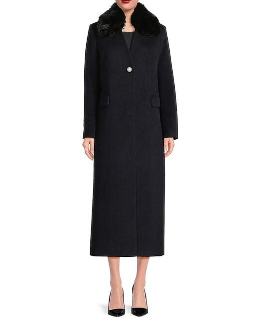 MILLY Black Faux Fur Collar Wool-Blend Coat
