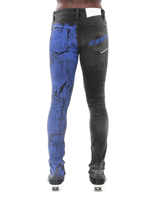HVMAN Blue Crinkle Paint Low Rise Super Skinny Jeans for men