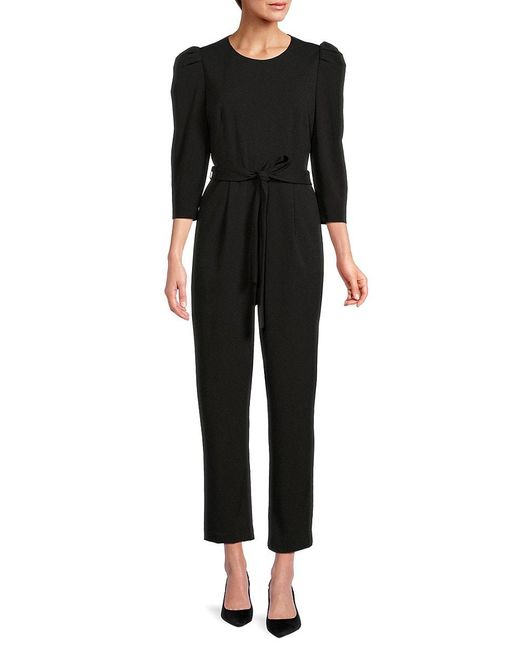 Calvin Klein Black Solid Puff Sleeve Jumpsuit