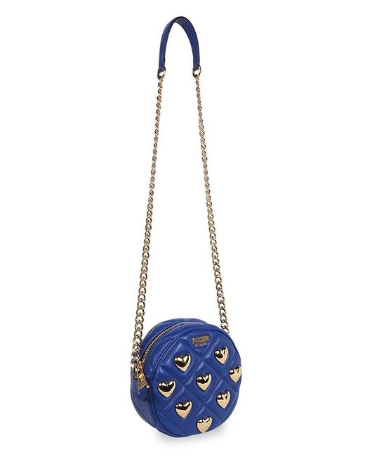 Moschino Blue Stud Quilted Round Leather Shoulder Bag
