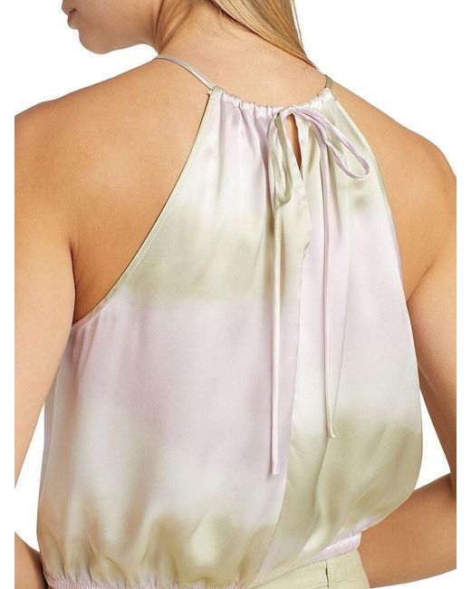 ATM White Silk Charmeuse Stripe Halter Top