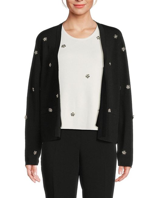 Karl Lagerfeld Black Floral Embellished Open Cardigan