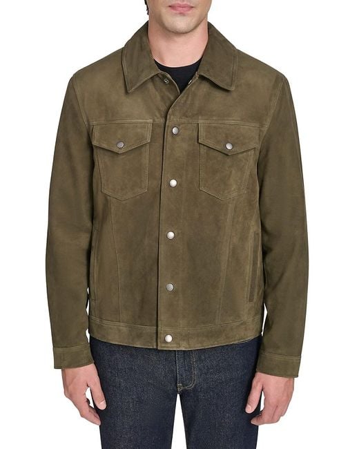 Cole Haan Green Suede Regular Fit Jacket for men