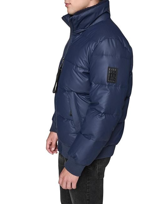 Karl Lagerfeld Blue Faux Shearling Lined Regular Fit Puffer Jacket for men