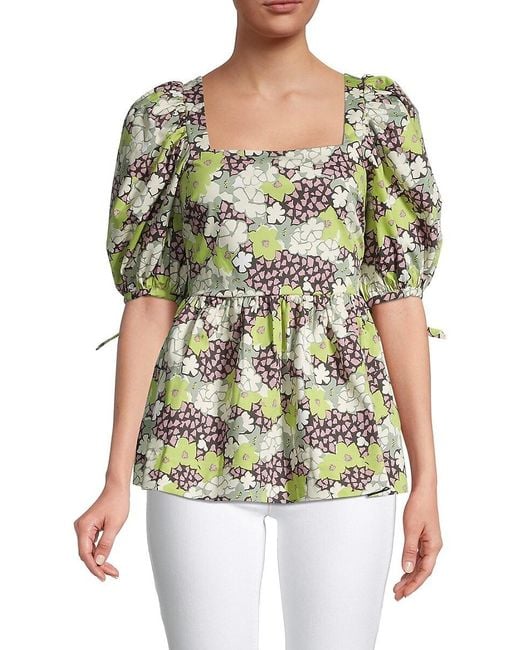 Ted Baker Cotton Floral Puffsleeve Top in Dark Green (Green) Lyst