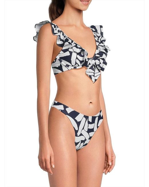 MILLY Black Brushstroke Ruffled Bikini Top