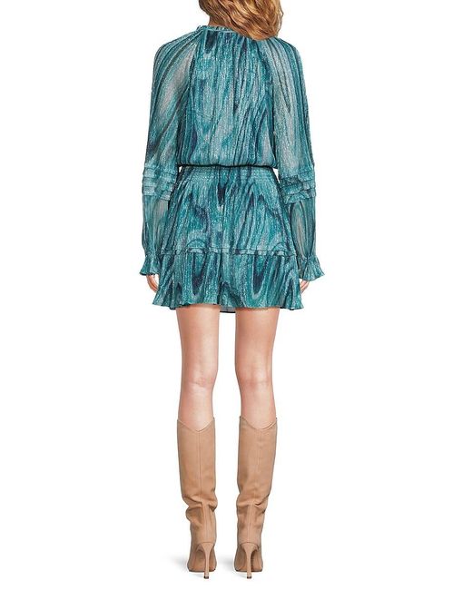 Ramy Brook Blue Reneta Metallic Blouson Minidress