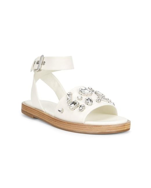3.1 Phillip Lim White Rhinestone Leather Flat Sandals