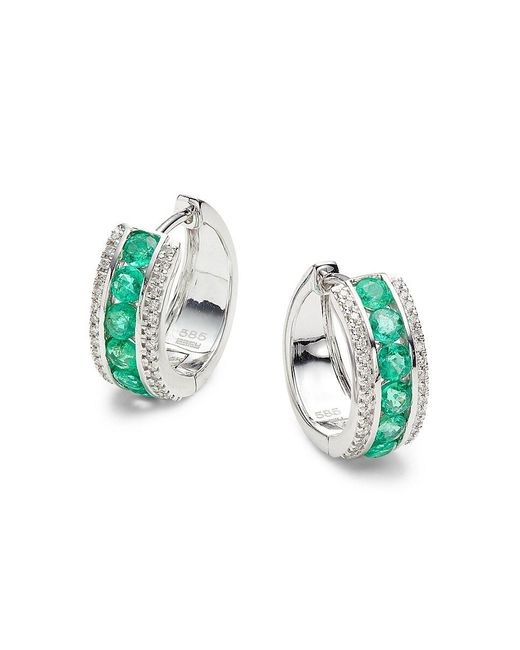 Effy Blue 14K, & 0.16 Tcw Diamond Halo Huggie Earrings