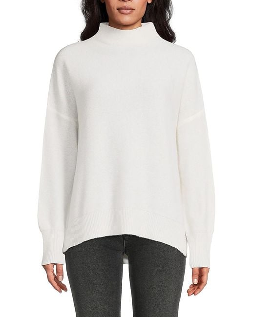 Saks Fifth Avenue White Drop Shoulder 100% Cashmere Sweater