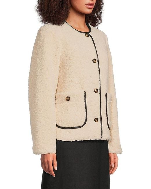 Saks Fifth Avenue Black Faux-Shearling Contrast-Trim Jacket