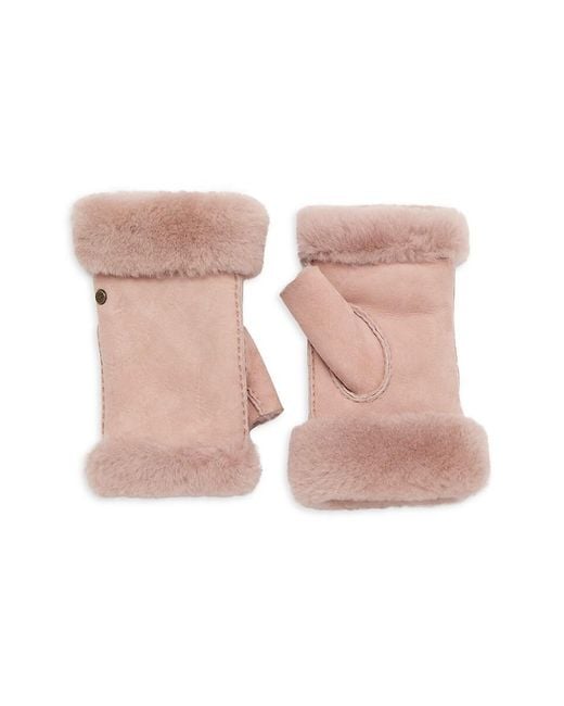 Ugg Pink Shearling Lined Leather Fingerless Gloves
