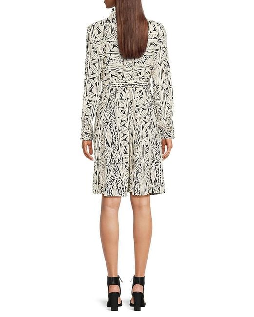 Halston Heritage White Printed Belted Shirtdress