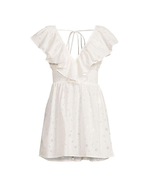 WeWoreWhat V Neck Eyelet Ruffle Mini Dress in White Lyst UK