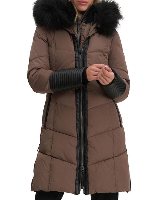 Noize Brown Priya Faux Fur Trim Quilted Parka