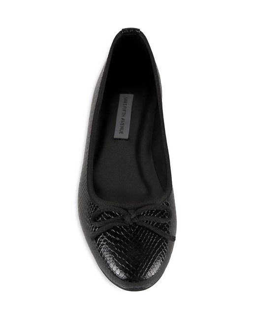 Saks Fifth Avenue Black Molly Bow Snakeskin Embossed Ballet Flats