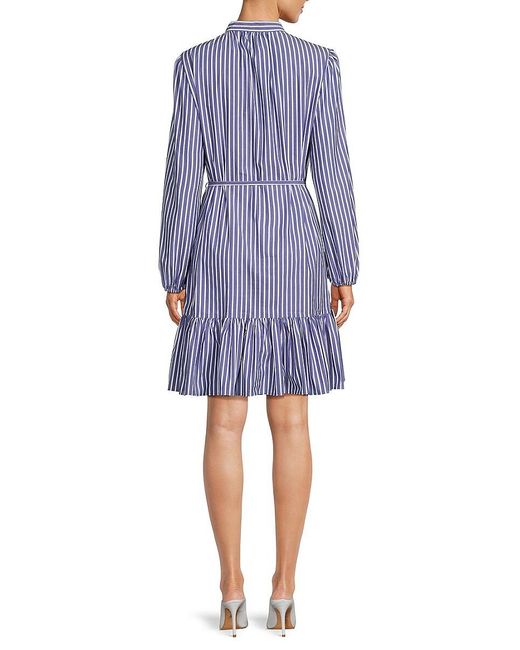Nicole Miller Blue Striped Belted A-line Dress