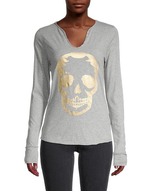 Zadig & Voltaire Tunisien Foil Skull Graphic Henley in Grey | Lyst