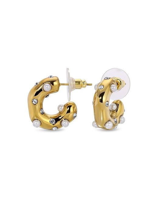 Eye Candy LA Metallic Luxe Mona 14k Goldplated Titanium, Cubic Zirconia & Faux Pearl Hoop Earrings
