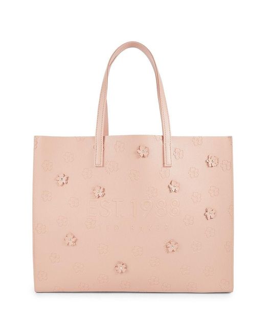 Ted Baker Floral Appliqué Leather Tote in Pink | Lyst