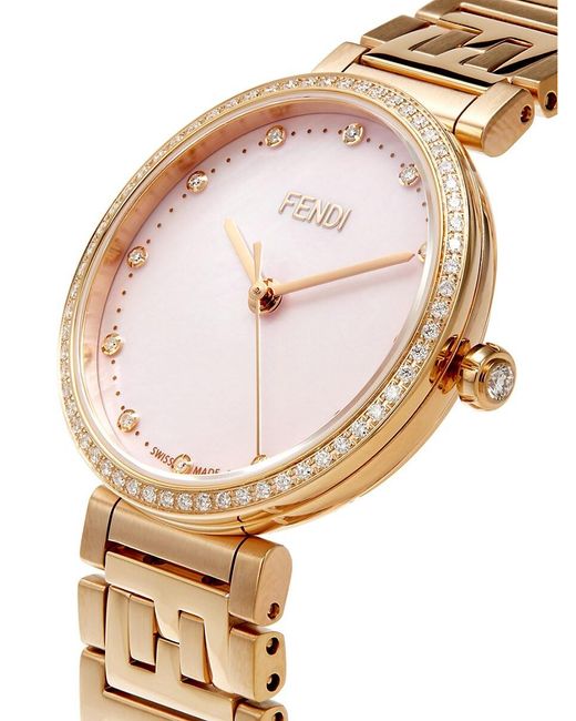 Fendi White 29mm Rose Gold Ip Stainless Steel & 0.40 Tcw Diamond Bracelet Watch