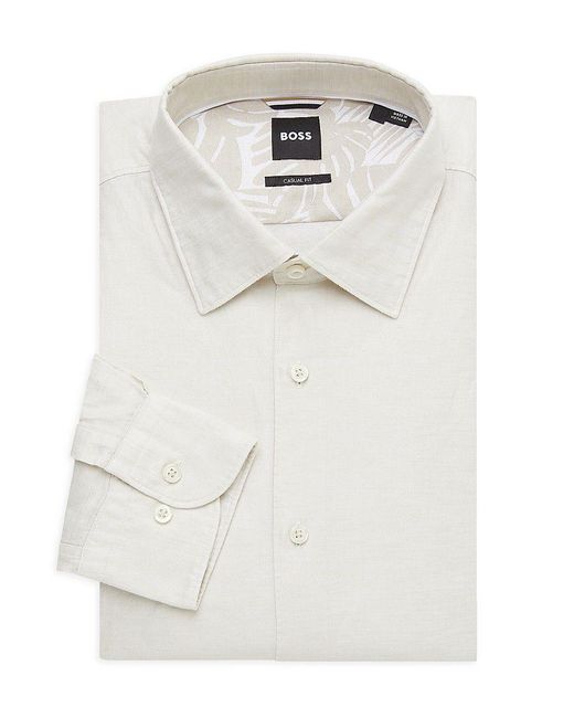 BOSS by HUGO BOSS Hal Casual Fit Linen Blend Sport Shirt in White for Men |  Lyst