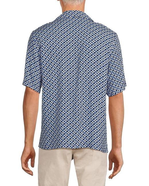 Onia Blue Geometric Print Camp Shirt for men