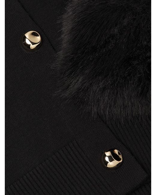 Saks Fifth Avenue Black Faux-fur-trim Longline Cardigan