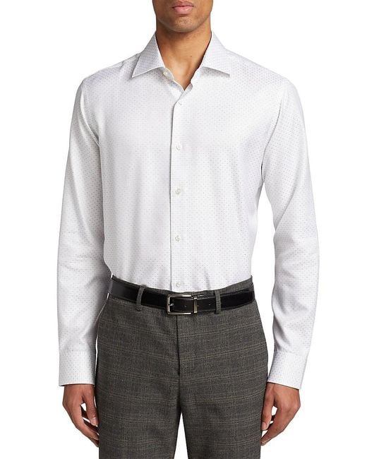 Saks Fifth Avenue White Diamond Dash Button-Front Shirt for men