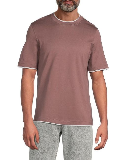 Brunello Cucinelli Purple Contrast-Trim Cotton T-Shirt for men