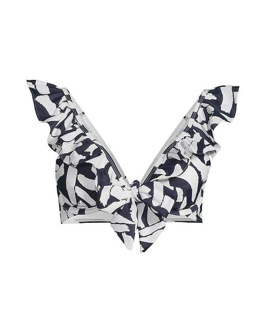 MILLY Black Brushstroke Ruffled Bikini Top