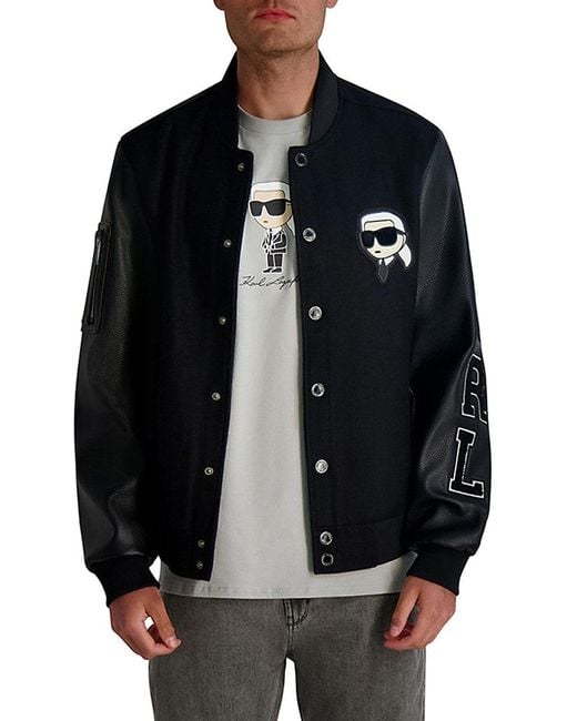 Karl Lagerfeld Black Regular-Fit Varsity Bomber Jacket for men