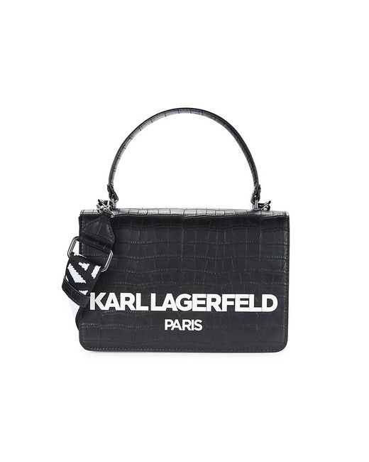 Karl Lagerfeld Black Simone Croc Embossed Satchel